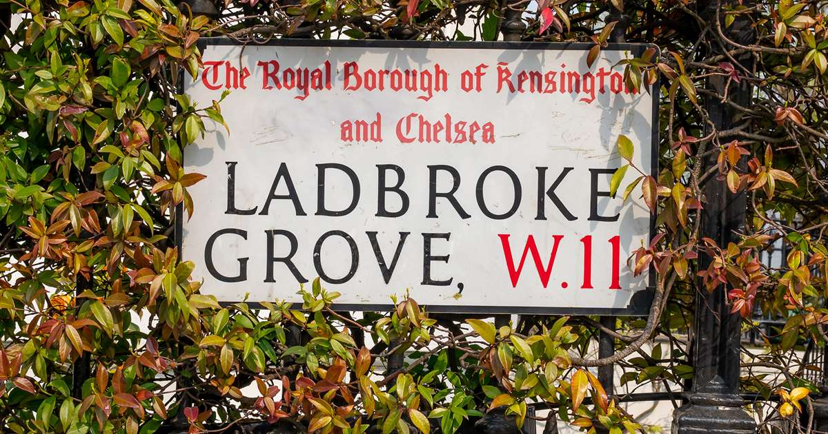 Ladbroke Grove street sign in the Royal Borough of Kensington and Chelsea